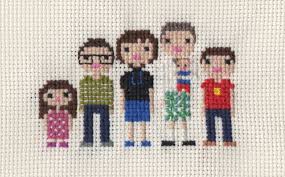 Large Custom Cross Stitch Family Portrait In Pixel Art Style Framed Cross Stitch Family Cross Stitch Embroidery Cross Stitch