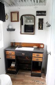 barbershop themed bathroom. vintage, up