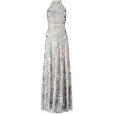 Adrianna Papell Halter Turtleneck Beaded Gown Platinum 410 Liked On Polyvore Featuring Dresses G White Evening Gowns White Ball Gowns White Halter Dress
