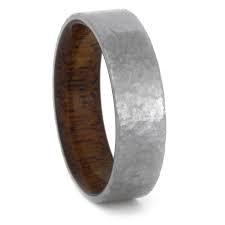 Hammered Titanium Wedding Band With A Mahogany Wood Sleeve 3435 Titanium Wedding Band Custom Wedding Rings Titanium Wedding