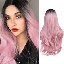Peachy pink #pinkhair want to get pastel pink hair? Amazon Com Wiger Ombre Pink Wig Dark Roots Middle Part Long Natural Hair Wigs Heat Resistant Synthetic Daily Party Cosplay Full Wigs For Women Girls Beauty Personal Care