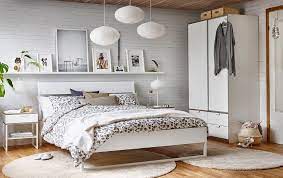 Double Bed In White Light Grey In A Bedroom With White Brick Walls And Wood Floor Ikea Interior Bedroom Interior Ikea Home