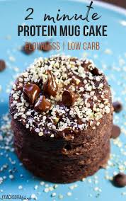 2 Minute Flourless Protein Mug Cake Chocolate Recipe Protein Mug Cakes Protein Desserts Chocolate Mug Cakes