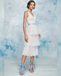 Marchesa On Instagram Sleeveless V Neck Dot Embroidered Tulle Tea Length Multi Tiered White Midi Cocktail Dress White Cocktail Dress Trendy Cocktail Dresses