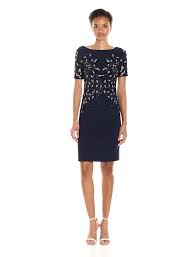 Adrianna Papell Women S Short Sleeve Jersey Beaded Cocktail Dress Midnight 12