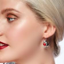 Sterling Silver Robin Earrings in Coral, Bird Earrings, Festive Jewerly,  Statement Earrings, Robin Christmas Earrings, Gift for Her