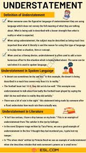 Understatement Definition And Examples Of Understatement In Speech Literature 7 E In 2020 English Vocabulary Words Learn English Vocabulary English Writing Skills