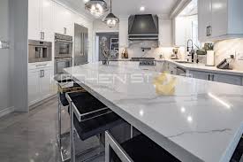 This stunning black and white kitchen is practically split in half: Kitchen Star Design Studio On Twitter Custom Laminated Mdf White Double Shaker W Black Double Shaker Island And Custom Black Deco Hood Quartz Counter Top Bksplash Homereno Backsplash White Black Home Homerenovation