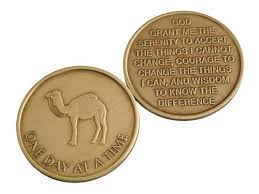 The camel coin with poem on back. Bronze One Day At A Time Camel Medallion Serenity Prayer