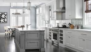 This is a stylish way to incorporate colors you like an ethereal kitchen with dove grey and white cabinets and a geometric tile backsplash looks very inviting. Two Toned Shaker Kitchen Cabinets To Mix And Match For Your Home Best Online Cabinets