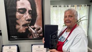 AUNTYPAULINEYAADTOABROAD CELEBRATING HER AWARD. OXTAIL/ GRILLED SALMON/  STEAM VEG.