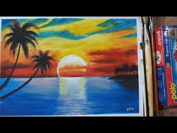 You could also finish it with black to make a silhouette painting. How To Paint A Sunset Scenery With Poster Colour Youtube Poster Color Painting Painting Canvas Painting Tutorials