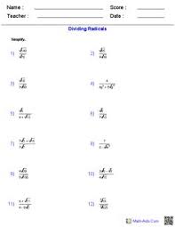 Algebra 2 Worksheets Radical Functions Worksheets Radical Expressions Simplifying Rational Expressions Rational Expressions