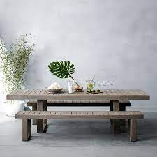 We've got lots of garden tables, chairs and bistro sets to suit your space and style. Portside Outdoor Expandable Dining Table 2 Benches Set Weathered Grey West Elm Australia
