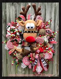 Lighted Christmas Wreath Rudolph Wreath Reindeer Wreath Etsy Christmas Wreaths Christmas Wreaths With Lights Whimsical Wreaths