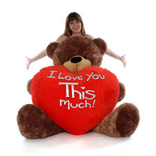 Cute teddy bear holding big red heart. Enormous Sunny Cuddles 5 Feet Tall Valentines Teddy Bear With I Love You This Much Really Big Teddy Bear Heart