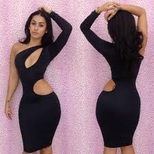 Cut out bodycon dress mini. Sexy Black One Shooulder Cut Out Clubwear Bodycon Mini Dress N6425