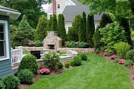 Screenings Wellesley Backyard Fireplace Arborvitae Property Landscape Design Creative Landscape Backyard