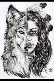 Black And White Wolf Tattoo With Blue Eyes Left Shoulder Outer Arm Stripe Changed To 3 Slashes But Less Steep Green Eyes Brown Hair Blue Black Native American Wolf Girl Tattoos Indian Girl Tattoos