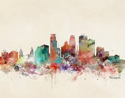 Minneapolis skyline wall art for living room cityscape canvas modern home decor panorama pictures city building house decorations skyscraper artwork night view posters and prints 12x46 inch 1 panel. Minneapolis Minnesota Skyline Painting By Bri Buckley