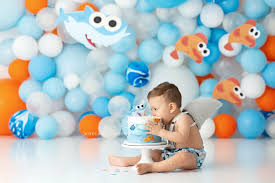 1st Birthday Baby Shark Smash Cake Ideas Festa De Heitor Shark Theme Birthday Shark Themed Birthday Party Smash Cake Boy