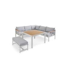 bocarnea salon de jardin yuzu dining en aluminium avec table haute 7 places coussins gris perle cdiscount jardin