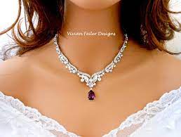 Purple Wedding Necklace Bridal Necklace Amethyst Eggplant Tear Etsy Beautiful Diamond Necklace Bridal Necklace Gold Jewelry Prom