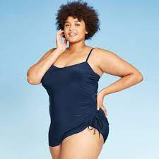 Women S Plus Size Side Tie Swim Dress Aqua Green Navy 26w Swim Dress Aqua Dress Plus Size Swimsuits