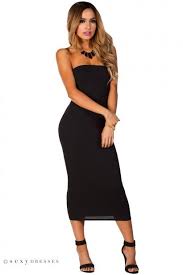 Tara Black Bodycon Strapless Midi Tube Dress Black Tube Dress Tube Dress Outfit Tube Dress