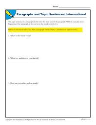 Paragraphs And Topic Sentences Informational Worksheet Topic Sentences Informative Sentences