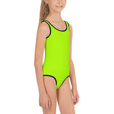 Soft and comfy bathing suits for surfing. Yamato Lemon Light Green Neon Solid Print Girl Kids Swimsuit Kid S Pre Heidi Kimura Art Llc Girls Swimsuits Kids Kid Swim Suits Girls Swimsuit