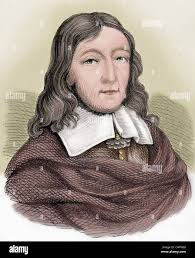 John Milton (1608-1674). British poet. Colored engraving. 19th century  Stock Photo