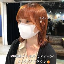 yuma 韓国ヘア 韓国マッシュ s instagram photo 韓国タッセルミディー ブリーチなし オレンジブラウン koreanカット カットは毛先プツっとしたタッセルへア トップを軽くして巻いた時に動きがつきやす 韓国 ヘア オレンジブラウン ヘア