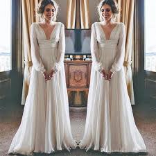 Modest Boho Beach Wedding Dresses 2019 Long Sleeves V Neck Plus Size Chiffon Cheap Summer Maternity Country Greek Style Bridal Gowns