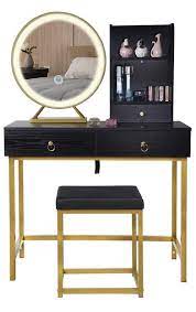 Imeea small gold vanity tray rectangle satinless steel little jewelry tray bathr. Black Gold Vanity Set With Lighted Dimming Mirror Makeup Table Vanity Table With 2 Storage Shelves Small Vanity Table Makeup Table Vanity Vanity Table