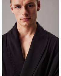 Calvin Klein Cotton Terry Shawl Collar Bathrobe in Black for Men