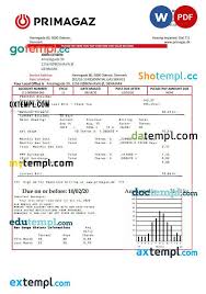 Denmark Primagaz Denmark gas utility bill template in Word and PDF format  by Mytemplis