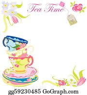 Beautiful floral decorated teapots, teacups, vases. Vintage Tea Party Clipart Lizenzfrei Gograph