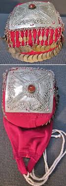 Tepelikli Fes Woman S Hat With Metal Cover Featuring A Silver Tepelik With Embossed Floral Decor Mounted Glass Pearl Early 20th Century T Basliklar