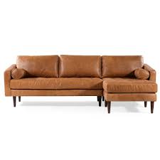 Florence Mid Century Modern Right Sectional Sofa Cognac Tan Poly Bark Modern Leather Sofa Sectional Sofa Leather Sofa