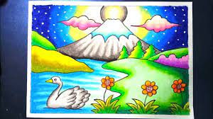 Beberapa jenis pemandangan alam tersebut misalnya pantai, laut, alam bawah laut hingga gunung. Menggambar Dan Mewarnai Pemandangan Alam Gunung Fuji Dengan Gradasi Crayon Drawing Mountain Scenery Youtube