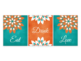 Teal and orange kitchen decor. Orange And Teal Kitchen Decor Eat Drink Love Floral Kitchen Etsy