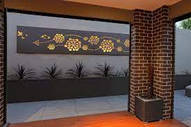 Custom Flower Wave Wall Art Including Led Strip Lighting For Night Time Entertainment Image Courte Garden Wall Designs Compound Wall Design Garden Wall Art
