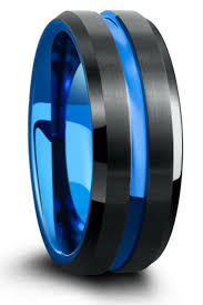 Black And Blue Wedding Ring Mens Tungsten Wedding Band With Carved Blue Channel Tungsten Wedding Bands Mens Wedding Bands Tungsten Blue Wedding Band