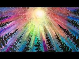 Acrylic Painting Forest Under The Galaxy Silhouette And Neon Paint Rainbow Youtube Neon Painting Black Canvas Paintings Rainbow Painting