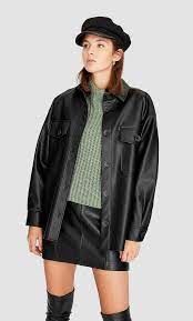 Faux Leather Overshirt Women S New In Stradivarius United Kingdom Leather Jacket Outfits Winter Fashion Outfits Jackets For Women