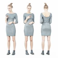 Girl In Grey Dress Texting 3d Model Gray Dress Dresses Model