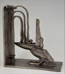 Changed our steps and they no longer fit. Pair Art Deco Wrought Iron Pelican Bookends Edgar Brandt France 1924