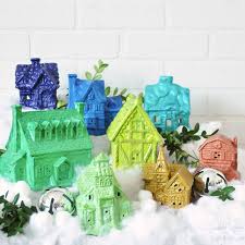 Christmas ornaments and decor collection. Diy Upcycled Ceramic House Glittery Rainbow Christmas Village Jennifer Rizzo