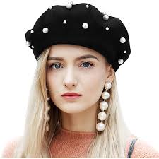 Top Hat PURFANREE Women Girls Beaded Pearl Rhinestone Wool French Beret Hat  Winter Artist Painter Hats Beanie Cap At Women's Clothing Store Cockroach  Costume